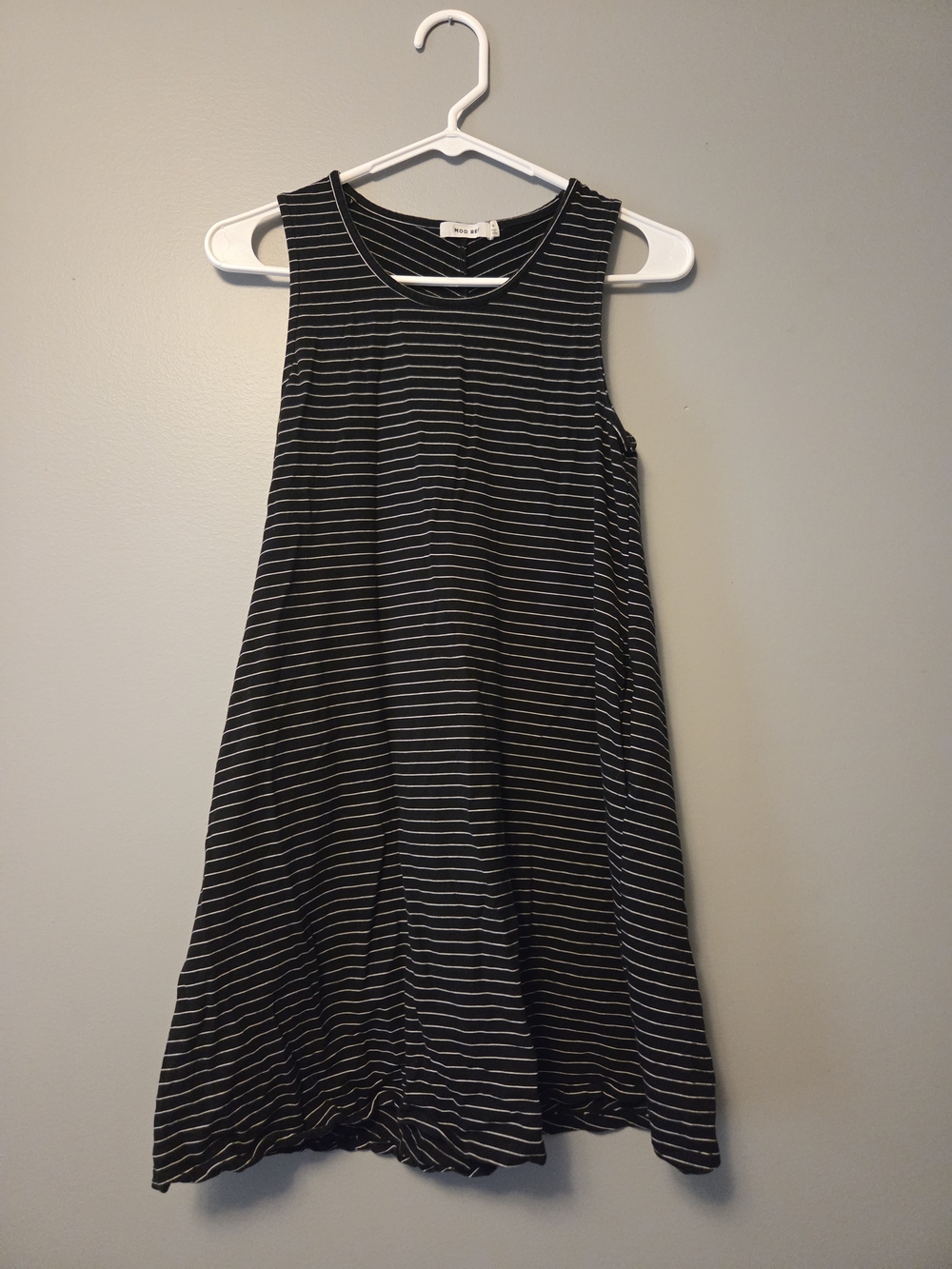 Mod Ref Black & White Striped Sleeveless Swing Dress